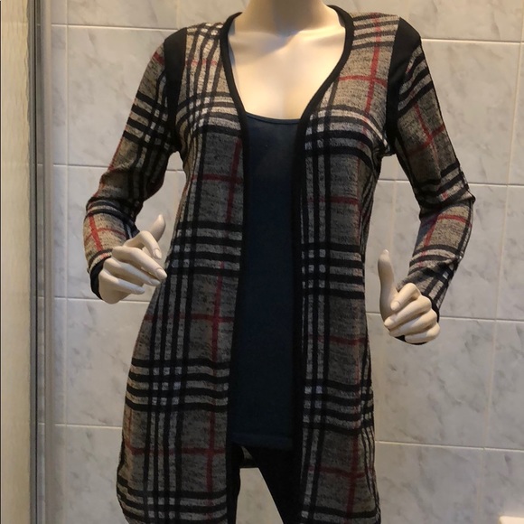 TAUPE BLACK CHECKERED CARDIGAN - Picture 6 of 6